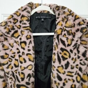 HYFVE Leopard Print Y2K Faux Fur Coat Pink Black Gold Women's Size L